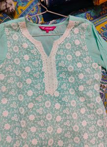 Pure Cotton Teal Embroidered Kurta set