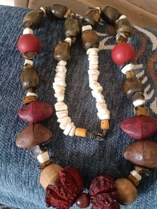 2 piece handcrafted natural seed and wooden beaded
