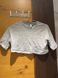 Grey Cropped  oversized T-Shirt