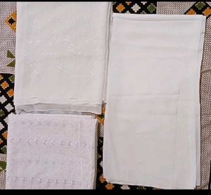 White Color Silken Dress Material Self Embroidery