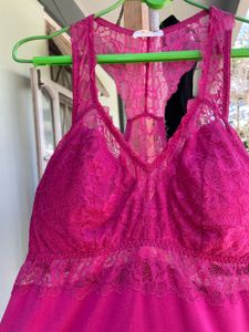 Vibrant Pink Lace Trim Nightgown