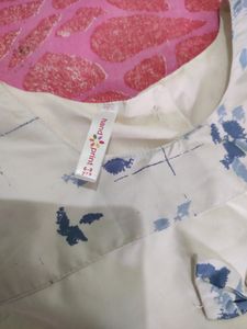 Blue And White Cotton Frock For 6-8 Years Girls