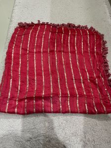 Vibrant red Striped Dupatta with Tassels