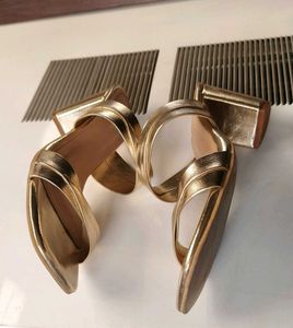 Raw Hide Gold Metallic Block Heel Sandals