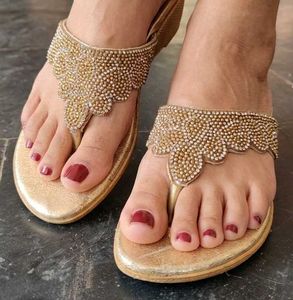 Embellished Gold Wedge Sandals
