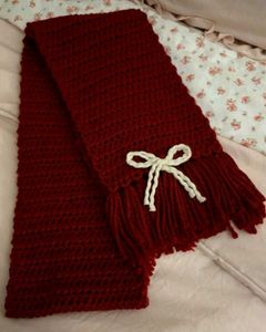 Chic Black Knit Scarf with Bow Detail