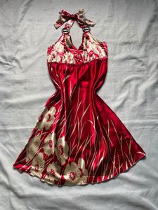 Red Floral Halter Neck Dress
