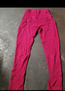 Vibrant Pink Slim Fit Pants with Zipper Detail