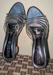 Silver Strappy Block Heels