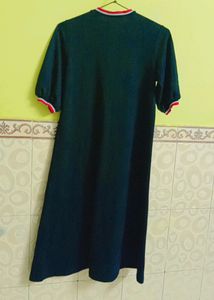 Black Long One Piece Dress With Red Strip On Neck