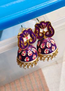 Purple Enamel Jhumka Earrings