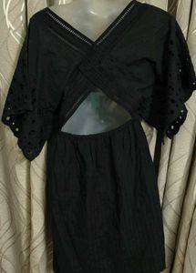 Chic Black Eyelet Dress with Open Back