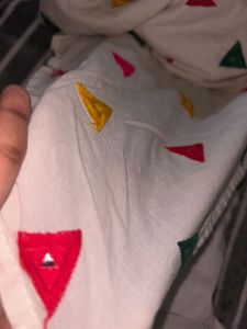 Colorful Embroidered White Cotton Kurta