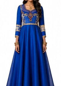 Royal Blue Embroidered Anarkali Gown