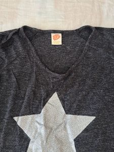Grey Star Print Oversized T-Shirt