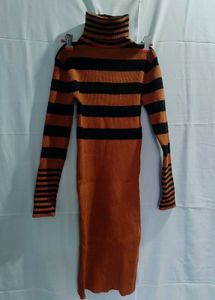 Brown Striped Knit Sweater dress