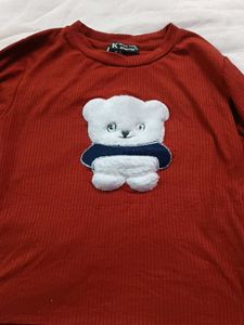 Cute Bear Graphic Ribbed Long Sleeve Top