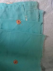 Beautiful Teal Saree with Floral Embroidery