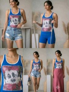 Blue Sequin Skull Tank Top