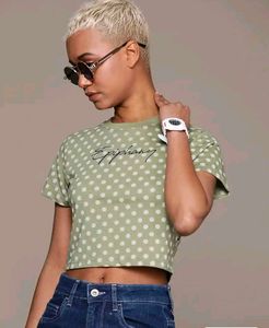 Olive Green Cropped Graphic T-Shirt