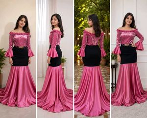 Pink elegant off shoulder gown.