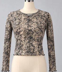 Bershka Snake Print Long Sleeve Lettuce Trim Top