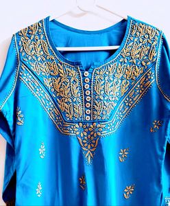 💙 Royal  Blue Chikan Embroidery Short Kur