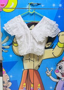 White Ruffled V-Neck Top