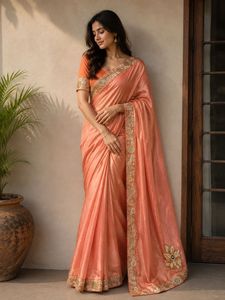 Orange Silk Blouse with Embellished Sleeves