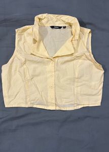 Westside Sleeveless Collared Crop Shirt