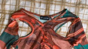 Sheer Marble Print Long Sleeve Top