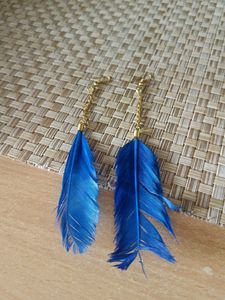 Blue Feather Dangle Earrings
