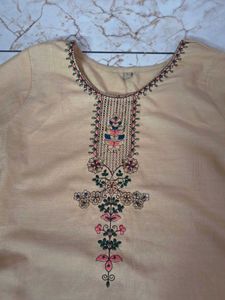 Elegant Beige Embroidered Kurta Set with Scarf