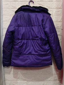 Purple Puffer Jacket with Fur Hood