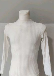 Ribbed White Turtleneck Top