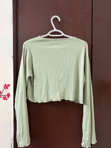 Cute Light Green Cropped Long Sleeve Top
