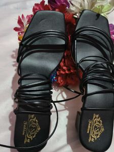 New Black Tie up lace heels Sandals
