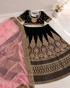 Elegant Black Velvet Lehenga Choli Set