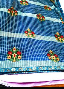 Elegant Teal Embroidered Saree