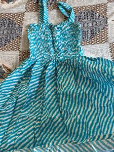 Blue &amp; White Striped Smocked Mini Dress