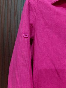 Vibrant Pink Ruched Button-Up Shirt