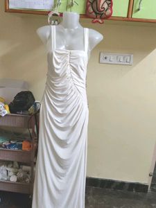 Elegant White Ruched Maxi Dress