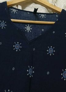 Chic Navy Blue Patterned Midi Dress