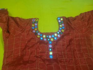 Red Kurta Set with Mirror Work
