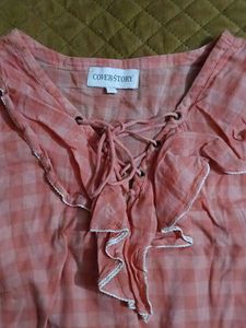 Cover Story Lace-Up Pink Plaid Top