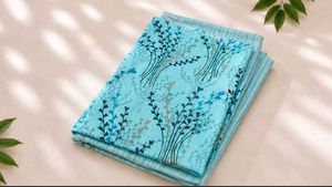 Beautiful Sky Blue Printed double bed bedsheet
