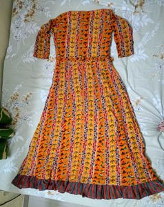Vibrant Orange Printed Anarkali Gown