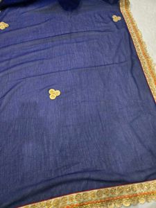 Elegant Navy Blue Embroidered Saree
