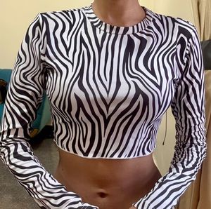 Zebra Print Long Sleeve Crop Top