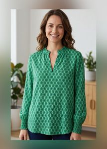 Green Patterned Long Sleeve Top